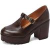 HXTYXCQ Donna Punta Tonda Pelle PU Mary Janes T - Cinturino Décolleté De Plateau con Fibbia Tacco Grosso A Blocco Vintage Scarpe da Vestito