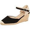 Lora Dora Sandali con zeppa in iuta da donna con memory foam, tacco medio a slingback, espadrillas di moda con cinturino alla caviglia, scarpe estive, Nero (Con Memory Foam), 39 EU