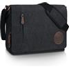 Leathario Borsa a Tracolla Uomo per Laptop 15.6 Pollici, Modello Messenger in Pelle Vera e Tela per Lavoro, Università e Scuola, Nera