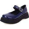 Lroey Reoly Scarpe Mary Jane con Zeppa da Donna, Pompe del Tallone Medio Punta Rotonda Fibbia Scarpe da Festa con Plateau Casuale Coyvqj Blu Numero 39 EU