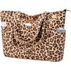 Lekespring Borsa Tote Bag Università Donna, Borsa a Tracolla Shopper Donna in Velluto a Coste con Cerniera, Elegante Borse Porta PC 15,6 Pollici per Viaggo Lavoro Scuola Palestra, Motivo Leopardato S