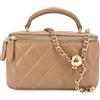 M-ioi-M Piccola borsa a tracolla trapuntata in vera pelle da donna, mini borsa a tracolla con manico superiore con tracolla a catena dorata, Marrone cammello (tracolla staccabile)