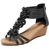 Generico Sandali con Zeppa Donna Sandali Boho con Fiori e Cristalli per Look Casual ed Elegante