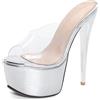 Lroey Reoly Muli da Donna, Sandali Spuntati con Tacco Alto Senza Chiusura Tacco a Spillo Mule con Plateau Trasparente, 4125Qaf Argento Numero 47 EU