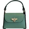 Modarno mini borsa in Vera pelle dollaro con chiusura a moschettone a forma di ape, borchie laterali, catena metallica rimovibile, manico in pelle (Verde Acqua)