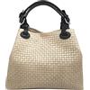Chicca Borse Borsa a Mano da Donna con Tracolla in Vera Pelle Stampa Intrecciata Made in Italy 34x29x18 Cm (Beige)