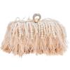 DJSKLDF Borsa Piume Borsa a mano con piume di perle, borse da sera donna, borsa anello, pochette cena, festa, a tracolla per festa(Champagne)