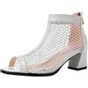 CUTEHEELS Stivali estivi da donna Coolee a rete con punta a punta aperta e tacchi a blocco e cerniere posteriori, bianco, 38 EU