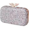 CORIOS Borsetta da Sera con Perle Donna Paillettes Clutch Pochette Piccolo con Catena Lusso Strass Borsa a Tracolla Scintillante Elegante per Sposa Cocktail Festa Party Argento