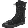 rismart Donna Tela Stivali Metà Polpaccio Perline Floreale High Tops Stringate Scarpe(Nero-fiore di perline2,40 EU)