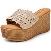 JOMIX Ciabatte Zeppa Donna Estive, Sandali con Fascia a Fiori Decorata con Strass Brillanti, Scarpe Leggere e Comode per Spiaggia, Vacanze e Tempo Libero
