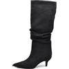 IF Stivali alti donna scamosciato con tacco basso a spillo gattina KITTEN HEELS arricciato elegante e confortevole A9811 nero N.36