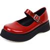 Lroey Reoly Scarpe Mary Jane con Zeppa da Donna, Pompe del Tallone Medio Punta Rotonda Fibbia Scarpe da Festa con Plateau Casuale Auuulo Rosso Numero 36 EU