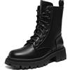 DREAM PAIRS Stivali Anfibi Donna Cerniera con Lacci Silhouette Comoda Chiusura Lampo Fodera Calda Suola Interna,Size 37,Nero/Pu,SDMB2203W-E