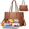 RAINSMORE Borsa Lavoro Donna con Scomparto Pranzo Isolato Grande Borsa Porta PC 15.6 Pollici Impermeabile Borse Tote Pelle PU per Università Ufficio Shopper Marrone