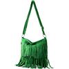 Modarno Borsa a tracolla con frange in camoscio - borsa tracolla donna in pelle scamosciata (Verde smeraldo)