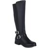 HQINGAXU Donna Stivali Alti Punta Tonda Marroni Tacco Chunky Cavaliere Pelle l'inverno Stivali in Pelle Mezza Gamba Calzata Larga Stivali Tacco Alto Fibbia Moto Esterno Festa