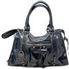 Chicca Borse Borsa a Mano Grande con Tracolla da Donna Alla Moda in Pelle Spatolata con Borchie (Nero)