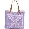 Markotex Borsa Mare in Cotone, con Chiusura a bottone magnetico, manici in Cuoio, Leggera e Pieghevole, Ampia Capacità Donna per Shopping, Viaggio, Campeggio - Sarda MADE IN ITALY (Lilac (darker handles))