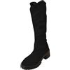 MODSGUE Stivali da donna comodi lunghi in camoscio elegante tacco western Stivali a punta tonda alta tinta unita stivali a gambo lungo basic inverno autunno stivali da donna, Nero , 40 EU