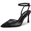 PIZZ ANNU Tacchi Donna Sexy Decollete a Punta Chiusa Scarpe con Tacco Tacchi a Spillo con Strass Sandali con Cinturino alla Caviglia Nero EU 40