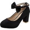 Lroey Reoly Décolleté con Tacco Largo da Donna, Pompe al Tallone Alto Punta Rotonda Fibbia Scarpe da Sera con Plateau con Cinturino alla Caviglia Bowknot Moda Ddiymm Nero Numero 49 EU
