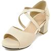 Lizoleor Sandali Donna Tacco Largo Medio Plateau Scarpe Peep Toe Con Cinturino Alla Caviglia Fibbie Sposa Estive Comodo Prom Vestito Lovely Beige Numero 34 EU