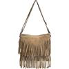 Modarno Borsa a tracolla con frange in camoscio - borsa tracolla donna in pelle scamosciata (Taupe Chiaro)