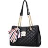 ANNI RIEL Borse a tracolla in pelle da donna trapuntate borse alla moda grande borsa a tracolla con catena borsa tote da donna, Nero , Large