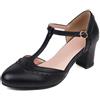 MODSGUE Sandali da donna classici e retrò anni '20, con tacco Gatsby Oxford, modello vintage anni '50, punta rotonda chiusa, cinturino alla caviglia, abito estivo, Nero , 42 EU