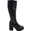 Malu Shoes Stivali Donna Pelle Lucida Nero al Ginocchio con Fondo Gomma Comodo Zeppa Tacco Grosso 7 cm Elastico Combat (37 EU)