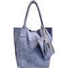 Modarno Borsa shopper da donna in vera pelle scamosciata, con custodia per gioielli dello stesso colore - Borsa a mano - Borsa a spalla (Blu Viola)