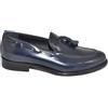 Malu Shoes Scarpe Uomo Classico Mocassino Inglese Elegante Cerimonia Abrasivato Blu Vera Pelle Fondo Cuoio Made in Italy (44 EU)