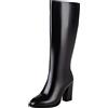 Lroey Reoly Stivali da Donna a Metà Polpaccio con Tacco a Blocco, Stivali da Vestito Tacco Alto Punta Rotonda Boots Solid Stivali da Festa Zip 104 Nero-Dl Numero 34 EU