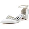 TNMIUH Scarpe da Sposa Eleganti con Tacco Medio, Punta Affusolata, Decorazioni in Cristallo, Cinturino alla Caviglia, Bianco/Avorio Satinato Scarpe col Tacco da Sposa Comode