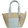 NAJ-OLEARI Borsa Tote da Donna in Paglia, Celeste, con Manici in Ecopelle, Taschino Frontale e Ciondoli Decorativi, 31x19x9 cm