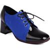 smlekwc Donna Punta Quadrata Pelle Sintetica Oxford Scarpe Lacci Décolleté da Vestito Tacco Alto A Blocco Vintage Brogue,Blu,37 EU