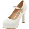 Lroey Reoly Décolleté Donna, Mary Jane Tacco a Blocco Eleganti Scarpe da Sposa Tacco Alto Punta Rotonda con Plateau Fibbia Bianco Numero 34 EU