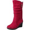 rismart Stivali Western Donna Polpaccio Medio Tacco a Zeppa Foderato con pelliccia sottile Camoscio Scarpe Invernali