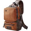 AONEGOLD Zaino Monospalla Uomo in Pelle PU Vintage Sling Bag Casual Multipurpose Borsa a Tracolla Borsa a Petto ed a Spalla con Ricarica USB Borsello Tracolla Marrone chiaro