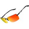 Bircenpro Occhiali da sole classici polarizzati da uomo: occhiali da sole con protezione UV400, retrò, ultra leggeri, senza montatura, per guida, pesca, G - Montatura nera, lenti arancioni