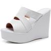 TNMIUH Zoccoli Donna con Zeppa Alta 12cm, Sandali Slip-On Peep Toe Nero, Plateau 4cm, Nero, Bianco, Rosso, Oro,Bianca,36 EU