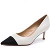 Lutalica W Décolleté da donna a punta in pelle opaca comfort slip on bicolore formale tacco basso, bianco, 37 EU