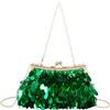 MilyaDE pochette da donna, elegante borsa da sposa, per matrimoni, feste, serate, con catena, Kiss Lock, D paillettes verdi, 23*4,5*13cm