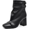 IF Stivaletti da donna punta squadrata con fibbia decorativa tronchetti eleganti gambale morbido tacco largo MP2735-2 nero N.39