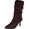 Generisch Stivali da donna Mid Calf Stivali da donna alla moda pizzo punta in pelle scamosciata a spillo plissettato Mid Calf Fashion Casual tacco alto stivali da donna, caffè, 38.5 EU