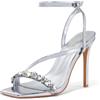 Zhabtuc Sandali da Donna Tacchi Alti da 10 cm Cinturino alla Caviglia Strass Peep Toe Ballo di Nozze Estivo