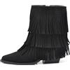 IF Stivaletti Donna con Frange Stile Western Texani - Tronchetti Casual con Tacco Medio,Camperos in Camoscio Sintetico GA056 nero N.38
