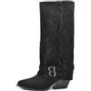 IF Stivali Texani da Donna Cowboy Cowgirl in Camoscio Sintetico con Frange Cinturini e Fibbie Stile Camperos con Ghetta G709 Nero N.38
