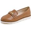 Feversole Comfort Women's Leather Daily Loafer, Pelle da Donna Loafer Giornaliero Driving Flats Flessibile Walking Boat Shoes Pelle Liscia vegana Cammello con Fibbia Dorata 41